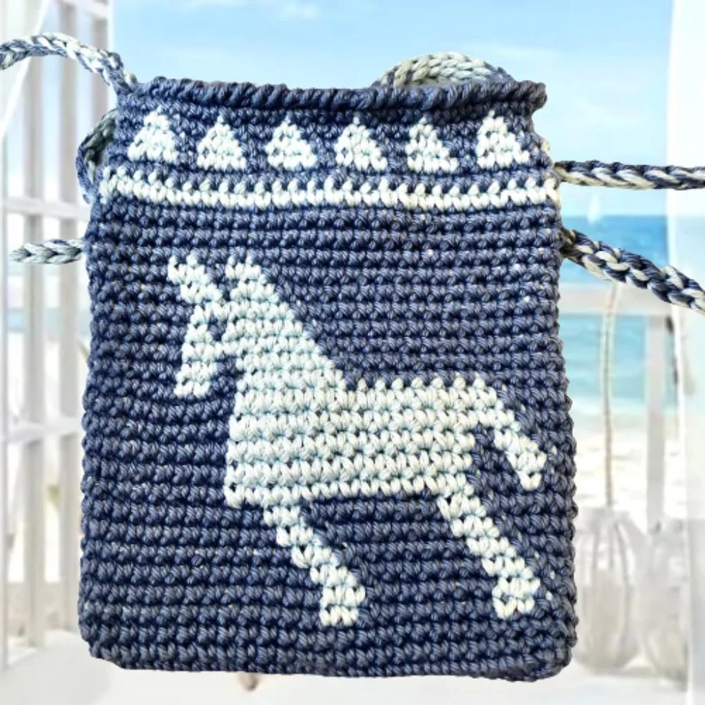Little Girls Knit Shouder Crossbody Bag Purse Blue Llama Horse Double Sided